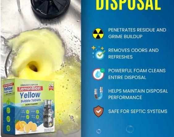 Lemon Blast Garbage Disposal Cleaner & Deodorizer (24 Pack) - Foaming Sink Drain Tablets